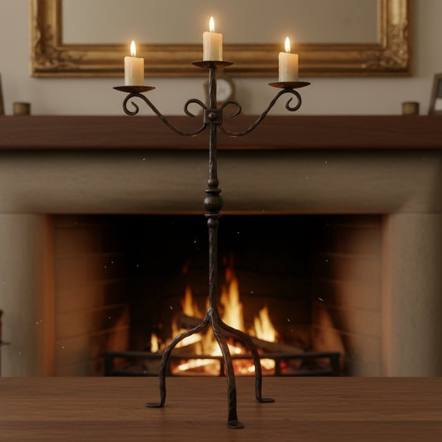 Rustic Hand Forged Iron Candelabra 26″ (66cm) Antique Copper Finish Majestic Towering Estate Centerpiece For Sale - Image 3 of 7