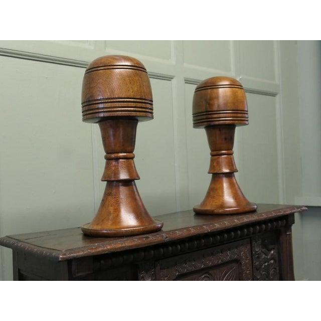 1950s Large Turned Oak Wig Stands or Hat Displays, 1950, Set of 2 For Sale - Image 5 of 8