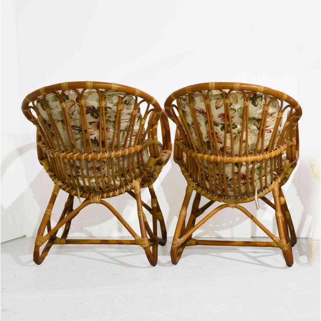 Mid 20th Century Vintage Palm Beach 2 Strand Rattan Bamboo Chairs in the Style of Franco Albini - Set of 2 For Sale - Image 5 of 13