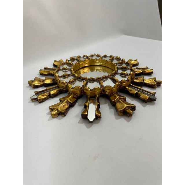Mid 20th Century 12" French Giltwood Sunburst Mirror With Mirror Inlays For Sale - Image 4 of 17