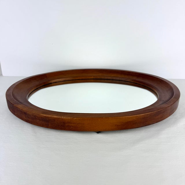 Wood 1970’s Tell City Wood Framed Oval Mirror For Sale - Image 7 of 12