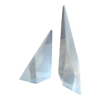 Vintage Mid-Century Tall Lucite Sculptural Objects / Bookends - A Pair For Sale