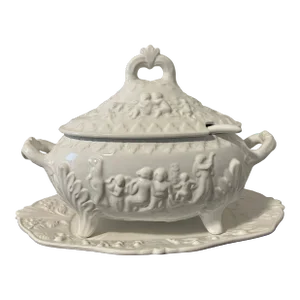 Vintage Loucarte of Portugal Ceramic Soup Tureen With Tray and Ladle- 4 Pieces