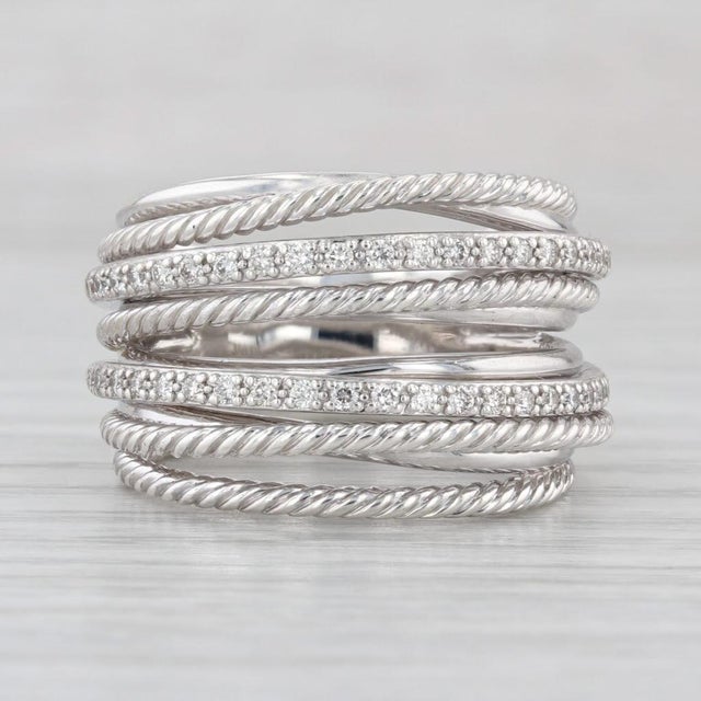 0.30ctw Diamond David Yurman Crossover Ring Sterling Silver Multi-Band Size 9.25 For Sale In Greensboro - Image 6 of 8