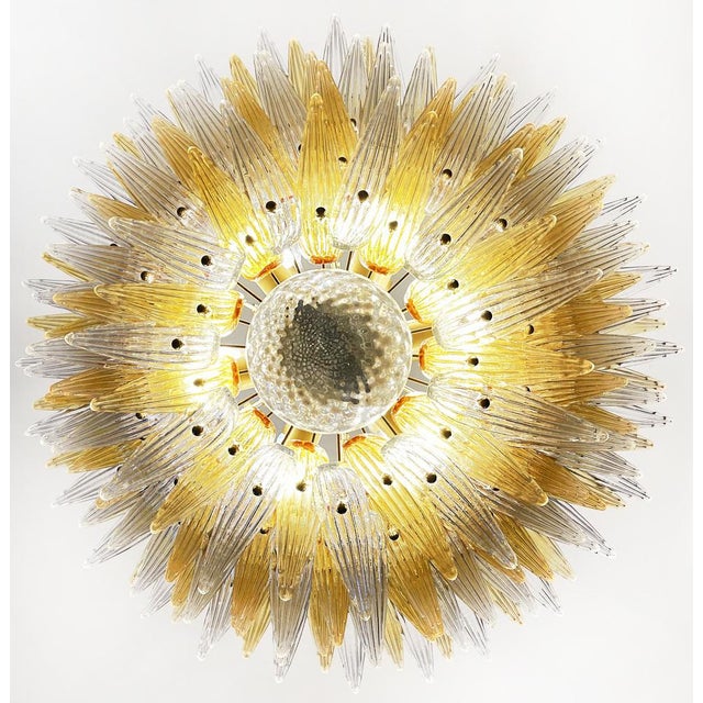 Palmette Ceiling Light with 163 Amber and Trasparent Glasses, 1980s For Sale - Image 12 of 18