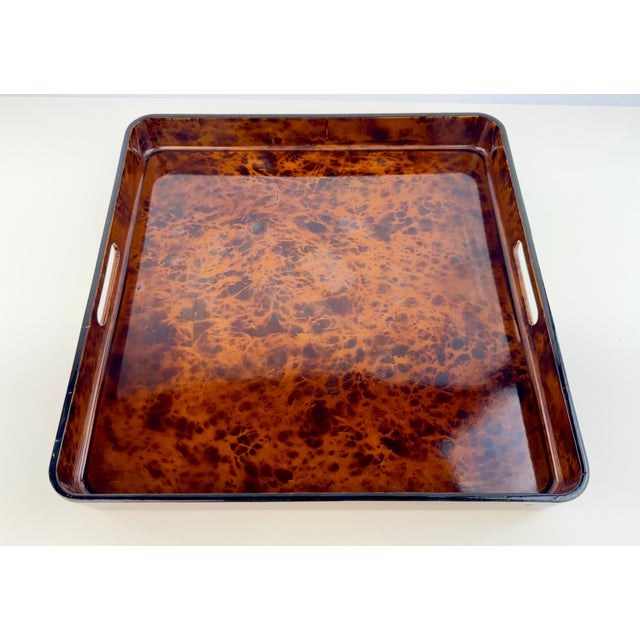 1980s Vintage Mikasa Japan Faux Burl Lacquer Serving Tray & Plates – Set of 7 For Sale - Image 5 of 12