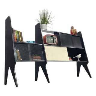 Italian Mid Century Modern Extra-Long Wall Unit in Black Lacquer — Gio Ponti Inspired For Sale