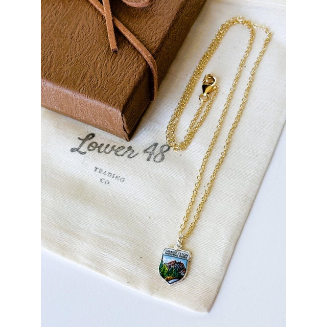 Grand Teton National Park, Wyoming Vintage Fritz REU Sterling Silver enamel charm on a new 18 inch Gold Filled necklace...