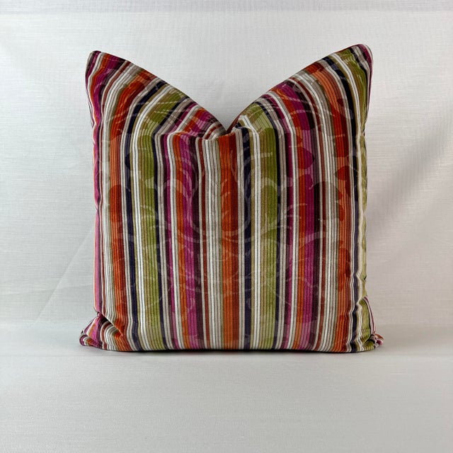 Rustic European Brunschwig & Fils “E’Toile” Velvet Multi Color Feather/Down 22” Pillow For Sale - Image 3 of 5
