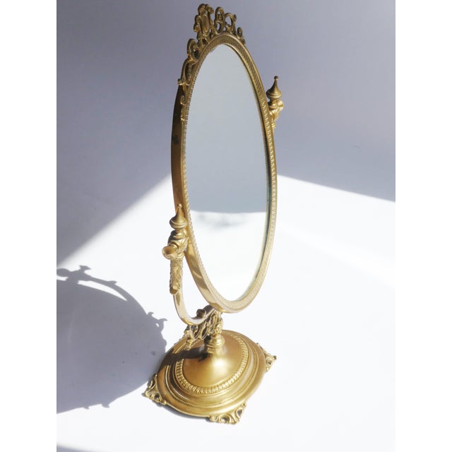 Mid-Century Oval Ornate Brass Vanity Swivel Mirror, 1960s For Sale - Image 9 of 10
