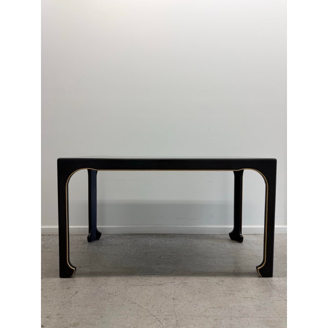Hickory White Hickory White Modern Black Lacquer Console Desk With Brass Trim and Drawer For Sale - Image 4 of 12