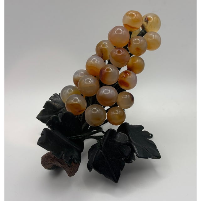 Vintage Jade Pale Carnelian Grape Cluster With Stone Leaves For Sale - Image 4 of 7
