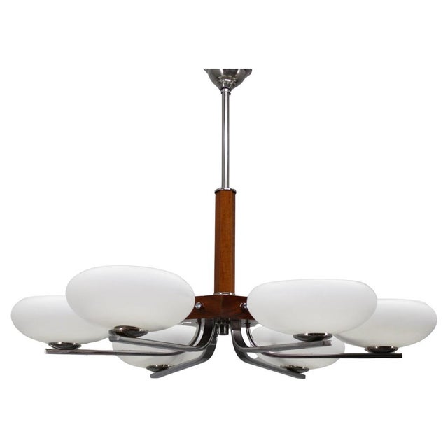 This refined Art Deco chandelier was produced in Czechoslovakia during the 1940s and showcases a sophisticated combination...