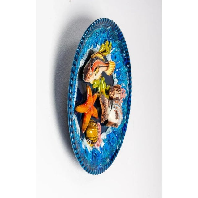 Mid-Century Barbotine Hand Painted Seafood Faience Plate, France For Sale - Image 4 of 6