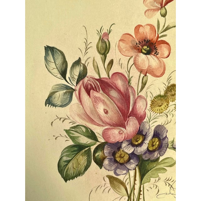1930s Italian Floral Botanical Watercolor Painting by Vittorio Guddittoi For Sale - Image 5 of 5