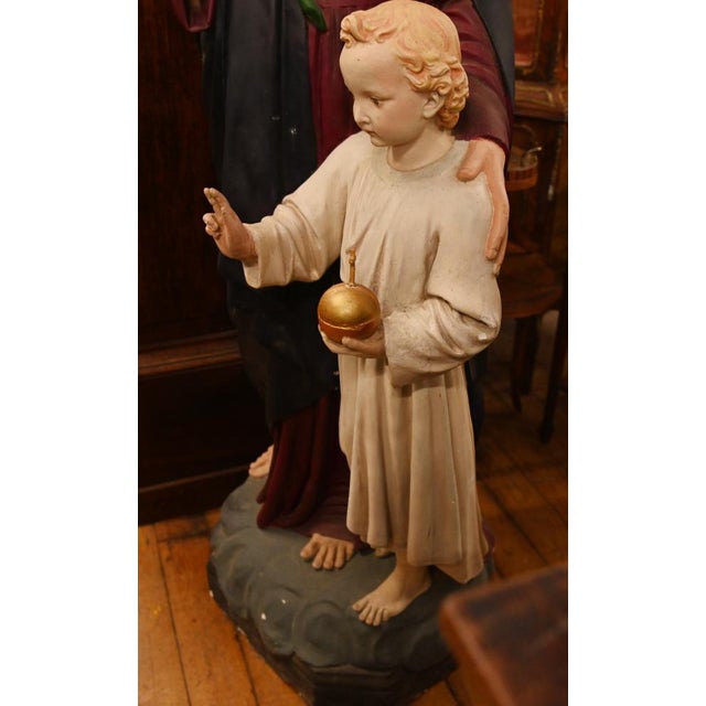 Lifesize Italian Mary and Joseph & Jesus Statues, 1920s, Plaster, Set of 2 For Sale - Image 12 of 18