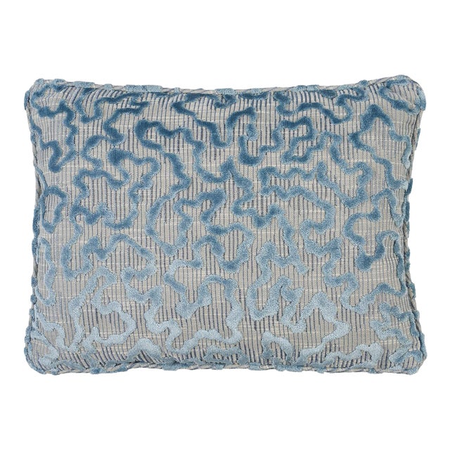 Schumacher Janis Velvet 16" Lumbar Pillow in Moonstone For Sale