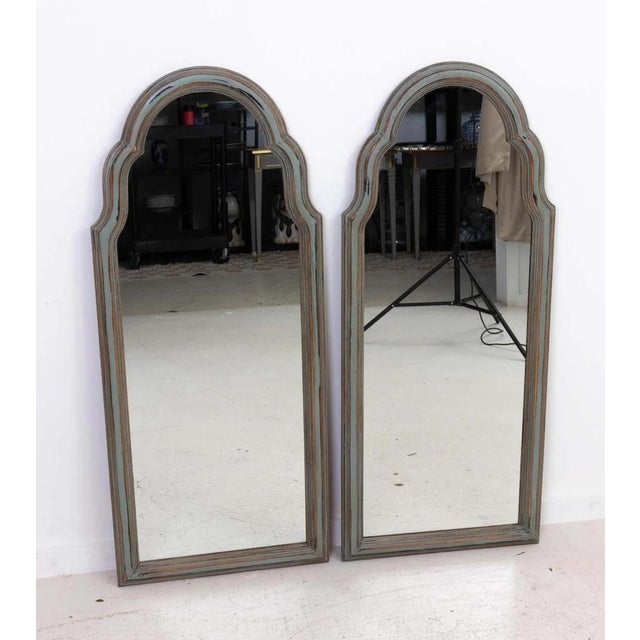 Hollywood Regency Pair Duck Egg Blue Arch Top Mirrors For Sale - Image 3 of 13