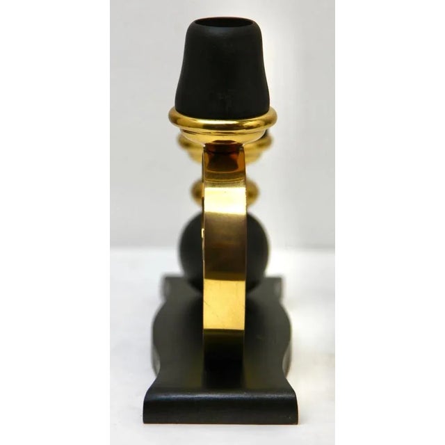 Art Deco Wooden and Brass Candlesticks, 1930s, Set of 2 For Sale - Image 4 of 11