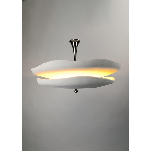 Contemporary Sculptural Gesso Ceramic and Polished Chrome Pendant Light by ZAVADSKI For Sale - Image 3 of 3