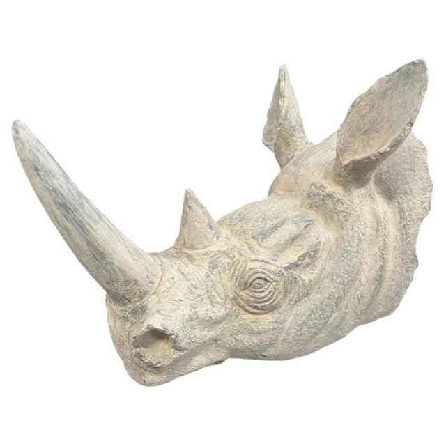 Large Realistic Rhinoceros Head Bust Sculpture on Metal Stand For Sale - Image 12 of 12