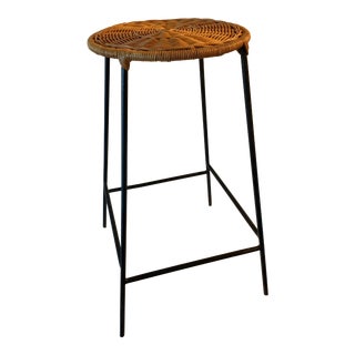 1960s Mid Century Modern Umanoff Iron Wicker Round Stool For Sale
