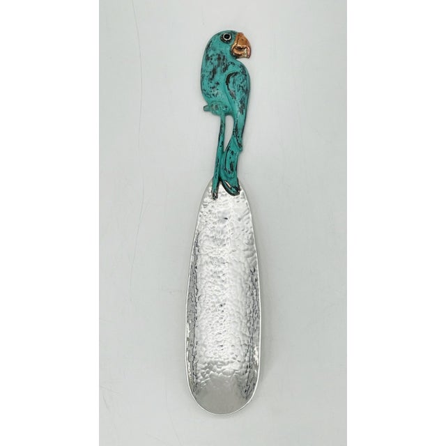 1980s Rare Emilia Castillo Taxco Parrot Silverplate & Verdigris Serving Utensils For Sale - Image 10 of 18