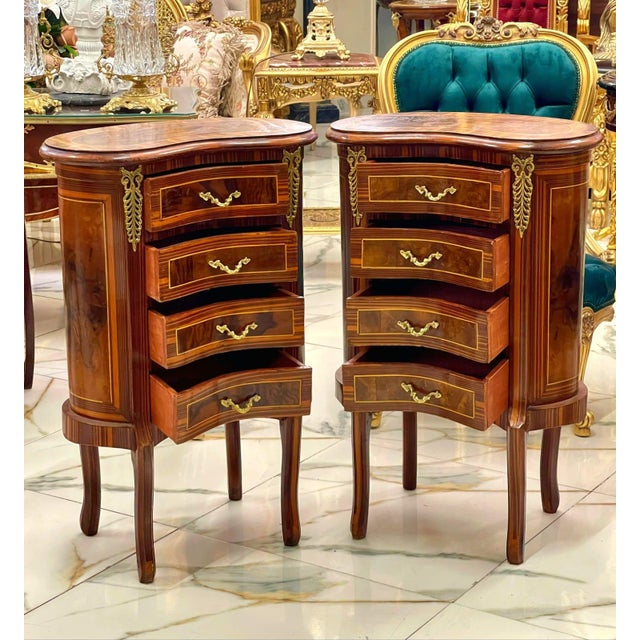 French Louis XV Style Commode – 4 Drawer Accent Chest With Gold Leaf Details, Pair For Sale - Image 4 of 6