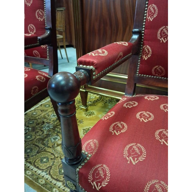 Empire Mahogany Armchairs with Napoleonic Emblems, 19th Century, Set of 2 For Sale - Image 5 of 8