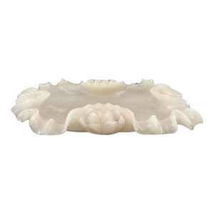 Vintage 'Alabaster' Soapstone Chinese Brush Washer Bowl in Lotus Flower and Leaf Form