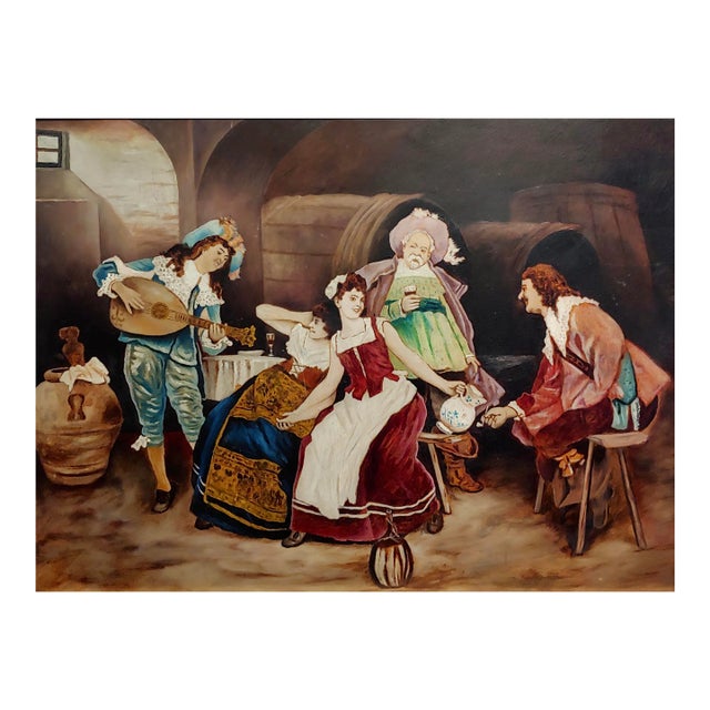 Three Musketeers in a Tavern - 1920s Italian Oil Painting For Sale
