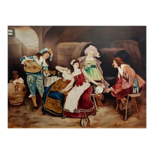 Three Musketeers in a Tavern - 1920s Italian Oil Painting