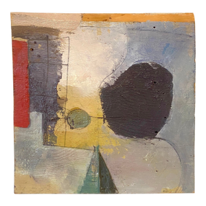 Contemporary Abstract Blue and Red Square Oil Painting on Wood Panel by William Conger
