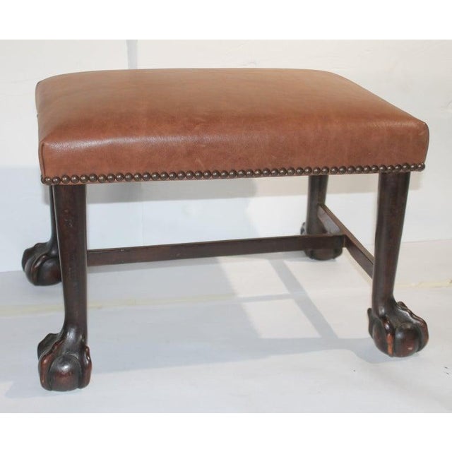 Folk Art 19thc Ball & Claw Ottoman / Bench Leather Seat For Sale - Image 3 of 7