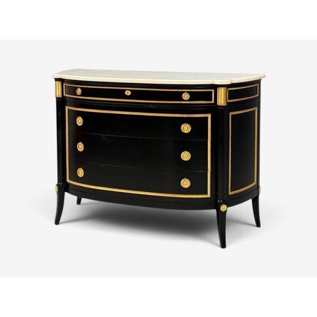 1900 - 1909 Maison Jansen Style, Louis XVI Bow Front Chest, Ebonized Wood, France, 1900s For Sale - Image 5 of 17