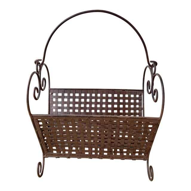 Late 20th-Century French Market-Inspired Banded Lattice Iron Media Stand For Sale