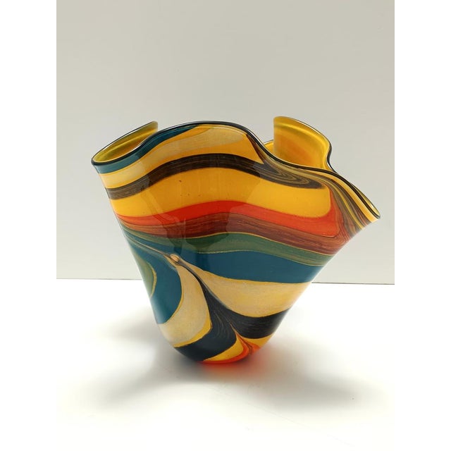 Postmodern Multicolored Murano Glass Fazzoletto Vase, Italy, 1980s For Sale - Image 4 of 13
