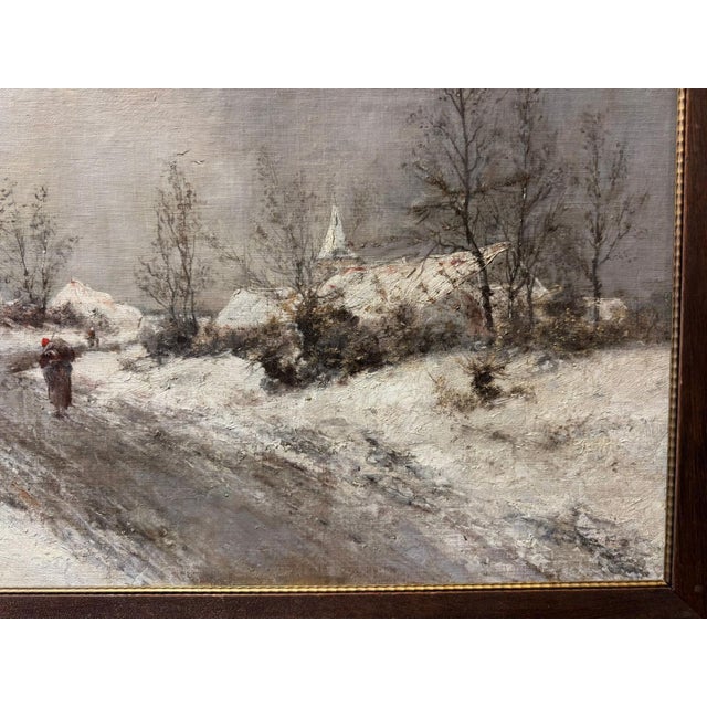 Hill Jean, Belgium Winter Landscape Man Alone Church in the Background, 1916, Oil on Canvas For Sale - Image 12 of 13
