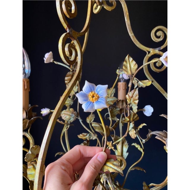 1960s Iron and Ceramic Chandelier, 1960s For Sale - Image 5 of 12