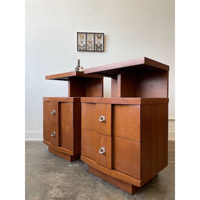 Wood Restored Pair of "Titan" Nightstands by Kent Coffey For Sale - Image 7 of 12