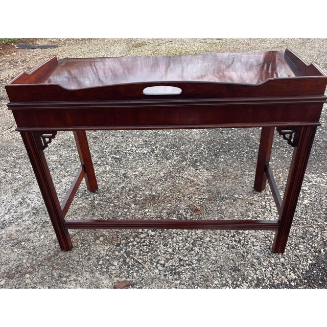 1980s Vintage Lane Altavista Mahogany Chinese Chippendale Writing Desk Table For Sale - Image 5 of 12