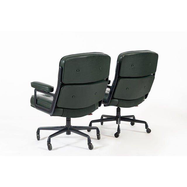 Metal Pair Green Leather Time Life Office Chairs by Eames for Herman Miller 1996 For Sale - Image 7 of 12