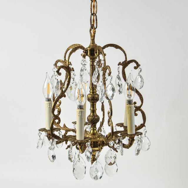 Vintage Petite French Brass and Crystal Chandelier For Sale - Image 17 of 17