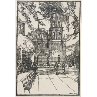 Vintage Harry Anthony DeYoung Cathedral Monterrey Mexico Block Print For Sale