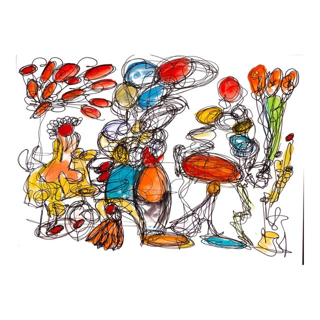 The Exchange – Abstract Composition in Oil Markers and Acrylics on Paper, 18 × 24 In For Sale