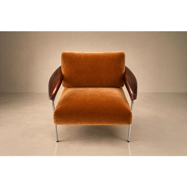 Pair of "Beto" Armchairs by Sergio Rodrigues in Brazilian Rosewood, Chrome & Burnished Cognac Mohair, Brazil, 1958  Lot 886 For Sale - Image 15 of 18