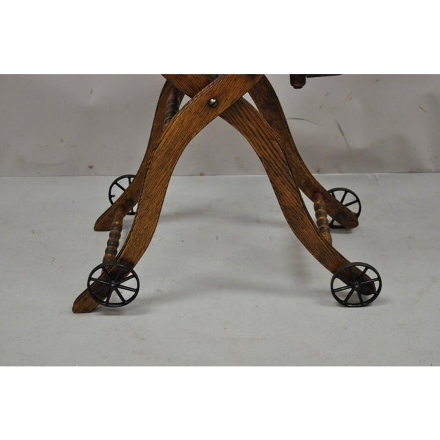 Antique Victorian Oak Wood Convertible Combination Baby High Chair Stroller For Sale - Image 10 of 12