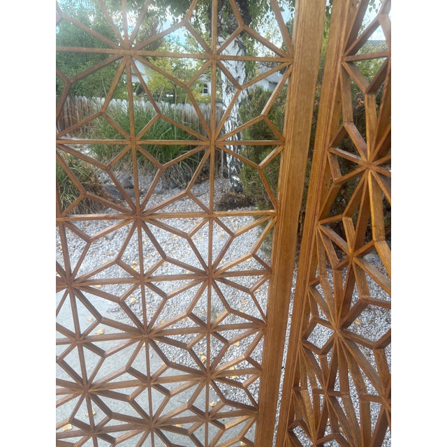 Vintage Japanese 4 Panel Teak Screen Circa 1960 For Sale - Image 4 of 5