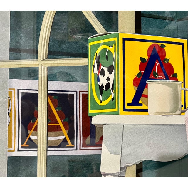 Photorealism Michael Beck, Large Photo Realist Pop Art Watercolor Painting Children's Toys Teddy Bear Block, 1986 For Sale - Image 3 of 18