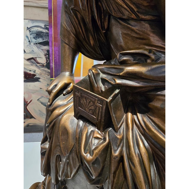 Brown Antique Grand Palace Signed Bronze Clock Set For Sale - Image 8 of 18